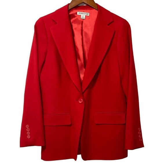 Pendleton Women's Size 8 100% Virgin Wool Blazer Red 1-Button Lined Holiday - Picture 1 of 8